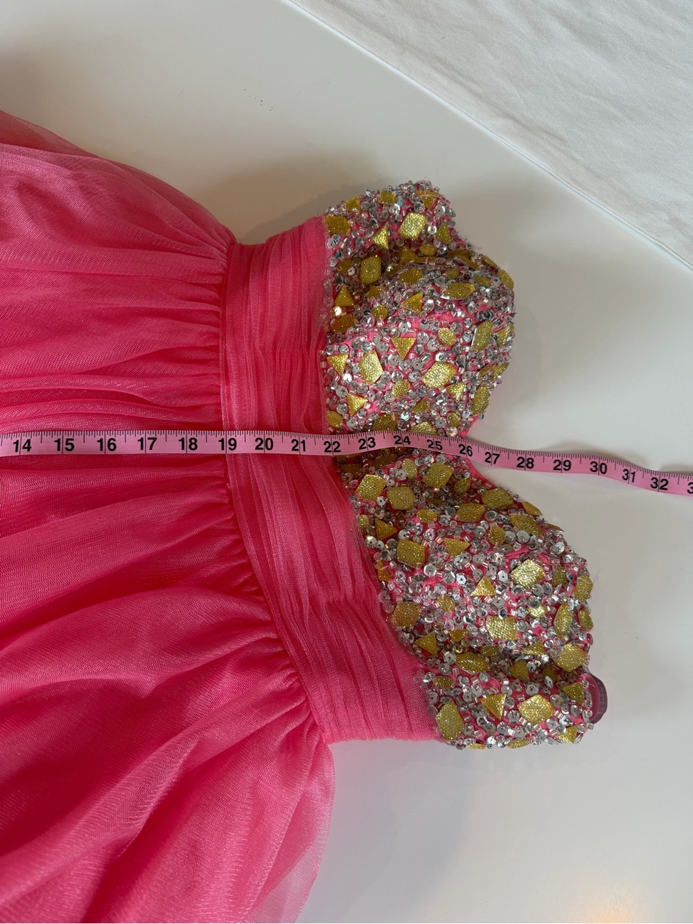 Couture Hand-Beaded Coral Gown - Picture 5 of 13